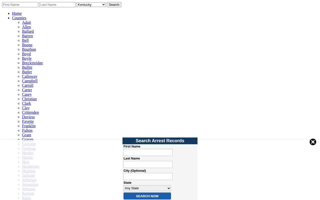 Unofficial Fayette County arrest record index interface